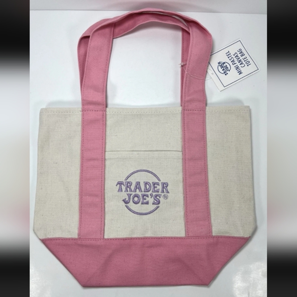 Trader Joe’s Mini Canvas Tote Bag New With Tag Limited Edition Pink NWT